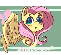 Size: 2894x2638 | Tagged: safe, artist:sh1ann, fluttershy, pegasus, pony, g4, blushing, bust, cute, daaaaaaaaaaaw, female, high res, mare, open mouth, partially open wings, shyabetes, solo, wings