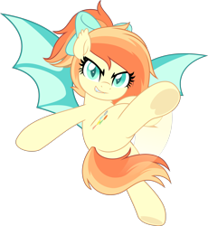Size: 4598x5000 | Tagged: safe, artist:jhayarr23, oc, oc only, oc:sunshine drift, bat pony, pony, bat ears, bat eyes, bat pony oc, bat wings, bow, butt, commission, female, hair bow, kicking, looking at you, mare, plot, simple background, smiling, smirk, transparent background, underhoof, wings, ych result