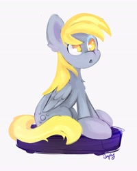 Size: 3284x4096 | Tagged: safe, artist:saphypone, derpy hooves, pegasus, pony, g4, female, mare, ponies riding roombas, roomba, simple background, sketch, solo, white background