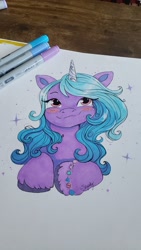 Size: 1152x2048 | Tagged: safe, artist:saphypone, izzy moonbow, pony, unicorn, g5, 2022, copic, female, mare, old art, solo, traditional art