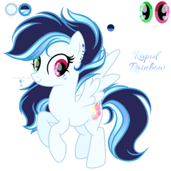 Size: 2048x2048 | Tagged: safe, artist:harmonyvitality-yt, oc, oc only, oc:rapid rainbow, pegasus, pony, base used, ear piercing, earring, eyelashes, female, heterochromia, high res, jewelry, mare, offspring, parent:rainbow dash, parent:soarin', parents:soarindash, pegasus oc, piercing, simple background, solo, spread wings, transparent background, wings