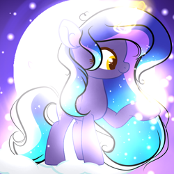 Size: 2048x2048 | Tagged: safe, artist:harmonyvitality-yt, oc, oc only, oc:midnight dreamstar, pony, base used, eyelashes, female, full moon, glowing, glowing horn, high res, horn, magic, mare, moon, raised hoof, smiling, telekinesis