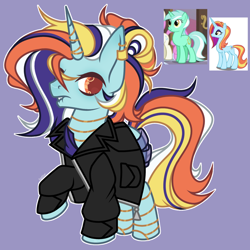 Size: 1522x1520 | Tagged: safe, artist:justsadluna, oc, pony, unicorn, clothes, eyelashes, female, horn, magical lesbian spawn, male, mare, oc focus, offspring, parent:lyra heartstrings, parent:sassy saddles, screencap reference, solo focus, stallion, unicorn oc