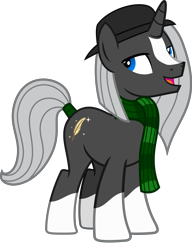 Size: 5216x6792 | Tagged: safe, artist:vector-brony, edit, vector edit, oc, oc only, oc:night quill, pony, unicorn, absurd resolution, blaze (coat marking), clothes, coat markings, facial markings, hat, male, open mouth, scarf, simple background, socks (coat markings), solo, stallion, striped scarf, tail, tail wrap, transparent background, vector