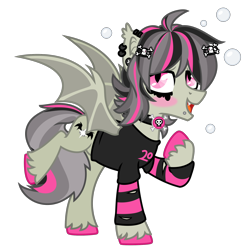 Size: 2000x2014 | Tagged: safe, artist:lambydwight, oc, oc only, oc:gravel shine, bat pony, pony, blushing, clothes, collar, ear piercing, emo, high res, piercing, pins, simple background, solo, transparent background, vector