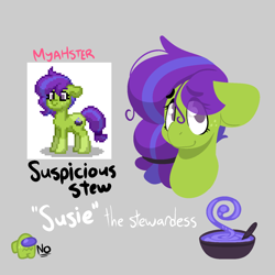 Size: 1500x1500 | Tagged: safe, artist:myahster, oc, oc only, oc:susiestew, earth pony, pony, pony town, bust, cutie mark, eye clipping through hair, freckles, messy mane, no pupils, reference sheet, solo