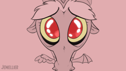 Size: 1200x675 | Tagged: safe, artist:jewellier, discord, draconequus, g4, animated, big eyes, bust, cute, didn't i do it for you, discute, eye shimmer, gif, horns, partial color, portrait, puppy dog eyes, simple background, solo, video at source, wings, youtube link