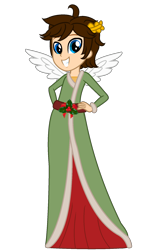 Size: 1120x1932 | Tagged: safe, artist:noreentheartist, artist:starryoak, artist:user15432, angel, human, equestria girls, g4, a christmas carol, angelic wings, barely eqg related, base used, clothes, crossover, crown, equestria girls style, equestria girls-ified, ghost of christmas present, hand on hip, holly, jewelry, kid icarus, laurel wreath, pit (kid icarus), regalia, robe, simple background, smiling, transparent background, wings
