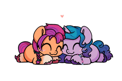 Size: 1200x800 | Tagged: safe, artist:sugar morning, izzy moonbow, sunny starscout, earth pony, pony, unicorn, g5, animated, blushing, chibi, commission, commissioner:raritybro, cute, duo, female, floating heart, gif, heart, izzybetes, lesbian, ship:moonscout, shipping, simple background, sunnybetes, transparent background, unshorn fetlocks, weapons-grade cute, ych result