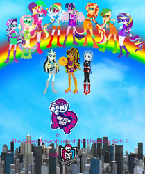 Size: 1786x2141 | Tagged: safe, artist:magical-mama, artist:selenaede, artist:thefandomizer316, artist:user15432, applejack, fluttershy, pinkie pie, rainbow dash, rarity, spike, starlight glimmer, sunset shimmer, twilight sparkle, alicorn, dog, human, undead, werewolf, zombie, equestria girls, g4, barely eqg related, base used, blue dress, bolts, boots, city, clawdeen wolf, clothes, cowboy hat, crossed arms, crossover, cute, cute little fangs, cutie mark on clothes, dress, ear piercing, earring, element of empathy, element of forgiveness, element of generosity, element of honesty, element of justice, element of kindness, element of laughter, element of loyalty, element of magic, elements of harmony, equestria girls logo, equestria girls style, equestria girls-ified, fangs, frankenstein, frankie stein, ghoulia yelps, glasses, gloves, green dress, green shoes, hand on hip, hat, headband, high heel boots, high heels, jewelry, logo, looking at you, mask, monster high, multicolored hair, my little pony logo, new york, new york city, orange dress, pegasus wings, piercing, pink dress, pink shoes, ponied up, purple dress, purple shoes, rainbow, rainbow dress, rainbow hair, rainbow power, rainbow power-ified, rainbow tail, red shoes, shield, shoes, smiling, spike the dog, superhero, superhero costume, tail, tiara, twilight sparkle (alicorn), wings