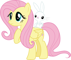 Size: 3535x3000 | Tagged: safe, artist:cloudy glow, angel bunny, fluttershy, pegasus, pony, rabbit, g4, may the best pet win, .ai available, angel riding fluttershy, animal, female, folded wings, high res, mare, rabbits riding ponies, raised hoof, simple background, transparent background, vector, wings