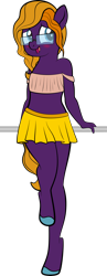 Size: 1280x3299 | Tagged: safe, alternate version, artist:alexdti, oc, oc only, oc:purple creativity, pegasus, anthro, unguligrade anthro, blushing, clothes, glasses, simple background, skirt, solo, top, transparent background