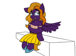 Size: 1280x944 | Tagged: safe, artist:thelunararmy, oc, oc only, oc:purple creativity, pegasus, pony, clothes, simple background, skirt, solo, top, white background