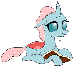 Size: 1520x1390 | Tagged: safe, artist:frownfactory, ocellus, changedling, changeling, g4, book, female, simple background, solo, transparent background