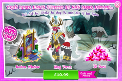 Size: 1965x1301 | Tagged: safe, gameloft, king sombra, king vorak, centaur, taur, g4, my little pony: magic princess, advertisement, beard, bush, cloven hooves, costs real money, crown, english, facial hair, gem, horns, introduction card, jewelry, male, mobile game, numbers, regalia, ring, sale, solo, stained glass, text