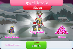 Size: 1271x859 | Tagged: safe, gameloft, idw, king sombra, king vorak, centaur, taur, g4, my little pony: fiendship is magic, my little pony: magic princess, beard, bundle, bush, cloven hooves, costs real money, crown, english, facial hair, gem, horns, idw showified, jewelry, male, mobile game, numbers, regalia, ring, sale, solo, stained glass, text