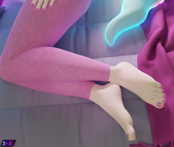 Size: 2560x2160 | Tagged: safe, artist:shadowboltsfm, princess celestia, alicorn, anthro, plantigrade anthro, 3d, barefoot, bed, blender, feet, female, fetish, foot fetish, foot focus, glowing, glowing tail, high res, legs, nail polish, not sfm, pictures of legs, solo, tail, toes