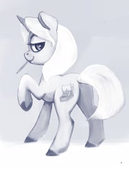 Size: 1200x1600 | Tagged: safe, artist:ponsce, oc, oc only, pony, unicorn, butt, female, lidded eyes, looking at you, looking back, looking back at you, mare, mouth hold, pencil, plot, smiling, solo