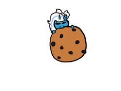 Size: 480x360 | Tagged: safe, artist:kizibe, oc, oc only, oc:fleurbelle, pony, biting, bow, chocolate chip cookie, cookie, eating, eyes closed, food, hair bow, happy, simple background, smol, solo, transparent background