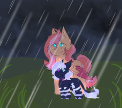 Size: 4500x4000 | Tagged: safe, artist:notthebadguy, derpibooru exclusive, oc, oc only, oc:dawn daydream, oc:midnight sacrament, pegasus, pony, catchlights, cloud, cloudy, colored pupils, colored wings, dark clouds, duo, duo female, female, glowing, grass, grass field, heterochromia, leonine tail, multicolored hair, multicolored mane, multicolored tail, multicolored wings, pegasus oc, pegasus wings, rain, siblings, sisters, spread wings, stripes, surprised, tail, two toned wings, wet, wet mane, wet tail, wings