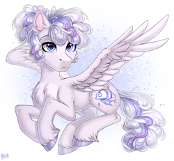 Size: 2700x2500 | Tagged: safe, artist:hakaina, oc, pegasus, pony, abstract background, beautiful, beautiful eyes, cheek fluff, chest fluff, colored, concave belly, curly hair, curly mane, curly tail, cute, ear fluff, fluffy, flying, frown, high res, hoof fluff, hooves, leg fluff, ocbetes, pegasus oc, raised hooves, raised leg, shading, signature, slender, solo, tail, thin, turned head, unamused, unshorn fetlocks, wing fluff, wings