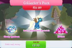 Size: 1266x854 | Tagged: safe, gameloft, storm chaser, pegasus, pony, g4, my little pony: magic princess, aviator goggles, bundle, clothes, cloud, costs real money, english, female, flying, gem, goggles, mare, mobile game, numbers, podium, race track, sale, solo, spread wings, text, uniform, wings, wonderbolts, wonderbolts uniform