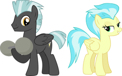 Size: 3454x2160 | Tagged: safe, artist:chainchomp2 edits, artist:cheezedoodle96, derpibooru exclusive, edit, vector edit, misty fly, thunderlane, pegasus, pony, equestria games (episode), g4, newbie dash, .svg available, background pony, bedroom eyes, dumbbells, female, high res, looking at you, male, mare, mistylane, raised hoof, shipping, simple background, smiling, stallion, straight, transparent background, vector, weight lifting, weights, wonderbolts