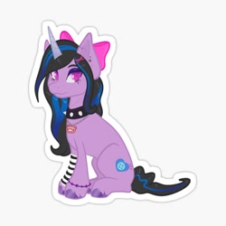 Size: 600x600 | Tagged: safe, artist:art_alanis, izzy moonbow, pony, unicorn, g5, bow, collar, goth, goth izzy, hair bow, horn, outline, solo, sticker, white outline