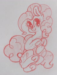 Size: 2880x3812 | Tagged: safe, artist:terra0940, pinkie pie, earth pony, pony, g4, frog (hoof), high res, pencil drawing, smiling, solo, traditional art, underhoof