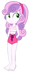 Size: 382x914 | Tagged: safe, edit, edited screencap, screencap, sweetie belle, human, equestria girls, g4, background removed, clothes, hands behind back, not a vector, one-piece swimsuit, simple background, solo, swimsuit, toes, transparent background