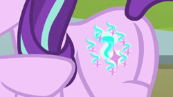 Size: 800x450 | Tagged: safe, edit, edited screencap, editor:incredibubbleirishguy, screencap, starlight glimmer, pony, g4, the parent map, butt, butt only, cutie mark, female, flank, glimmer glutes, glowing cutie mark, pictures of butts, plot, pointing, solo, starlight glimmer's cutie mark