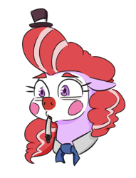 Size: 295x386 | Tagged: safe, artist:jargon scott, oc, oc only, oc:clown pony, earth pony, pony, bust, cigarette, clown, clown makeup, female, floppy ears, hat, mare, mouth hold, simple background, solo, tiny hat, top hat, white background