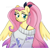 Size: 2064x2000 | Tagged: safe, artist:marthettau, fluttershy, pegasus, anthro, g4, alternate hairstyle, clothes, ear piercing, earring, female, high res, jewelry, long hair, mare, off shoulder, off shoulder sweater, piercing, ponytail, simple background, smiling, solo, sweater, white background