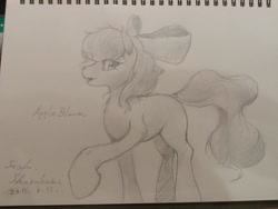 Size: 1032x774 | Tagged: safe, artist:sasho-shirokami, apple bloom, earth pony, pony, g4, female, filly, foal, notebook, photo, solo, traditional art