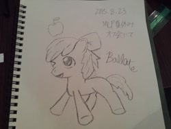 Size: 1032x774 | Tagged: safe, artist:tornadoballate, apple bloom, earth pony, pony, g4, adorabloom, cute, female, filly, foal, notebook, photo, solo, traditional art