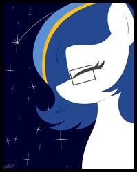 Size: 1592x2000 | Tagged: safe, artist:seafooddinner, oc, oc only, oc:ulapone, earth pony, pony, bust, earth pony oc, eyes closed, female, glasses, mare, poster, signature, solo, space, stars