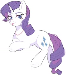 Size: 1233x1397 | Tagged: safe, artist:arllistar, rarity, pony, unicorn, g4, :p, cute, female, jewelry, looking at you, mare, necklace, pearl necklace, raribetes, simple background, smiling, smiling at you, solo, tongue out, white background