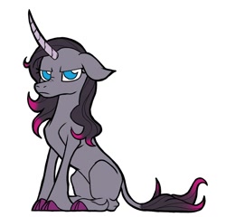 Size: 2374x2280 | Tagged: safe, artist:swayedy, oleander (tfh), classical unicorn, pony, unicorn, them's fightin' herds, cloven hooves, community related, female, frown, grumpy, high res, horn, leonine tail, nose wrinkle, oleander is not amused, simple background, sitting, solo, unamused, unshorn fetlocks, white background