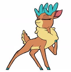 Size: 2272x2311 | Tagged: safe, artist:swayedy, velvet (tfh), deer, reindeer, them's fightin' herds, cloven hooves, community related, eyes closed, high res, raised hoof, simple background, smug, solo, white background