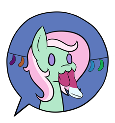 Size: 3000x3200 | Tagged: safe, artist:sassysvczka, derpibooru exclusive, minty, earth pony, pony, g3, :3, clothes, commission, cute, emoji, high res, mouth hold, owo, simple background, sock in mouth, socks, solo, that pony sure does love socks, transparent background, ych result