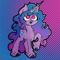 Size: 800x800 | Tagged: safe, artist:makimoonbow, izzy moonbow, pony, unicorn, g5, female, mare, open mouth, open smile, raised hoof, smiling, solo