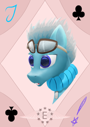Size: 2480x3508 | Tagged: safe, artist:seizachan, oc, oc only, oc:crimpy cloud, pegasus, pony, fallout equestria, bust, card, enclave, female, glasses, glasses off, goggles, grand pegasus enclave, high res, mare, pegasus oc, portrait, solo, sprinkles, starry eyes, teeth, wingding eyes
