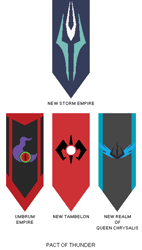 Size: 326x572 | Tagged: safe, grogar, king sombra, queen chrysalis, storm king, g4, my little pony: the movie, 1000 hours in ms paint, alternate history, alternate universe, banner, banners, crest, legion of doom, ms paint, simple background, storm king's emblem, symbol, tambelon, white background
