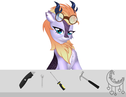 Size: 3500x2700 | Tagged: safe, artist:laceycassidy97, oc, oc only, oc:nova brisk, hybrid, kirin, glasses, hammer, high res, kirin oc, knife, screwdriver, simple background, solo, tools, transparent background, wrench