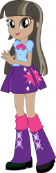 Size: 1477x4567 | Tagged: safe, artist:starryshineviolet, edit, vector edit, twilight sparkle, human, equestria girls, g4, brown eyes, brown hair, brunette, clothes, cutie mark on clothes, dark skin, female, full body, high res, human coloration, natural eye color, natural hair color, realism edits, shirt, shoes, simple background, skirt, socks, solo, stars, stock vector, transparent background, twilight sparkle's skirt, vector
