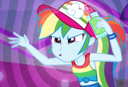 Size: 1128x768 | Tagged: safe, artist:paco777yuyu, rainbow dash, human, equestria girls, equestria girls specials, g4, my little pony equestria girls: better together, my little pony equestria girls: spring breakdown, awesome, clothes, cute, female, hand, hypno eyes, hypnosis, hypnotic, hypnotist, obey, shirt, sleeveless, sleeveless shirt, solo