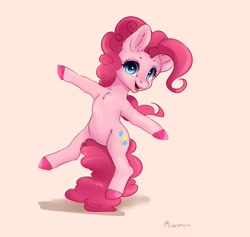 Size: 3126x2962 | Tagged: safe, artist:miokomata, pinkie pie, earth pony, pony, bipedal, chest fluff, looking at you, open mouth, open smile, smiling, solo