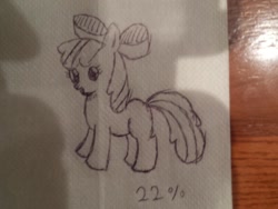 Size: 1024x768 | Tagged: safe, artist:ttpercent, apple bloom, earth pony, pony, g4, apple bloom's bow, bow, female, filly, foal, hair bow, photo, solo, traditional art