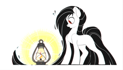 Size: 1969x1115 | Tagged: safe, artist:rexyseven, oc, oc only, oc:obscura, pony, female, lantern, mare, question mark, simple background, solo, white background