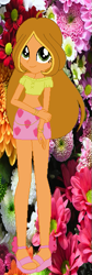 Size: 197x584 | Tagged: safe, artist:selenaede, artist:unicorngirl06, human, equestria girls, g4, barely eqg related, base used, bracelet, clothes, crossover, ear piercing, earring, equestria girls style, equestria girls-ified, flora (winx club), flower, flower background, hand on arm, jewelry, looking at you, piercing, sandals, shirt, shoes, skirt, smiling, winx club